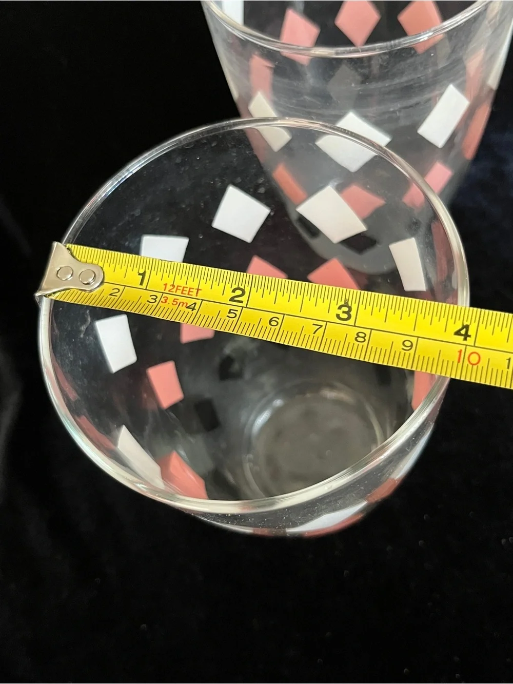 Libbey Glass Harlequin Pink Black White Diamond Pattern Atomic MCM 50s set of 3